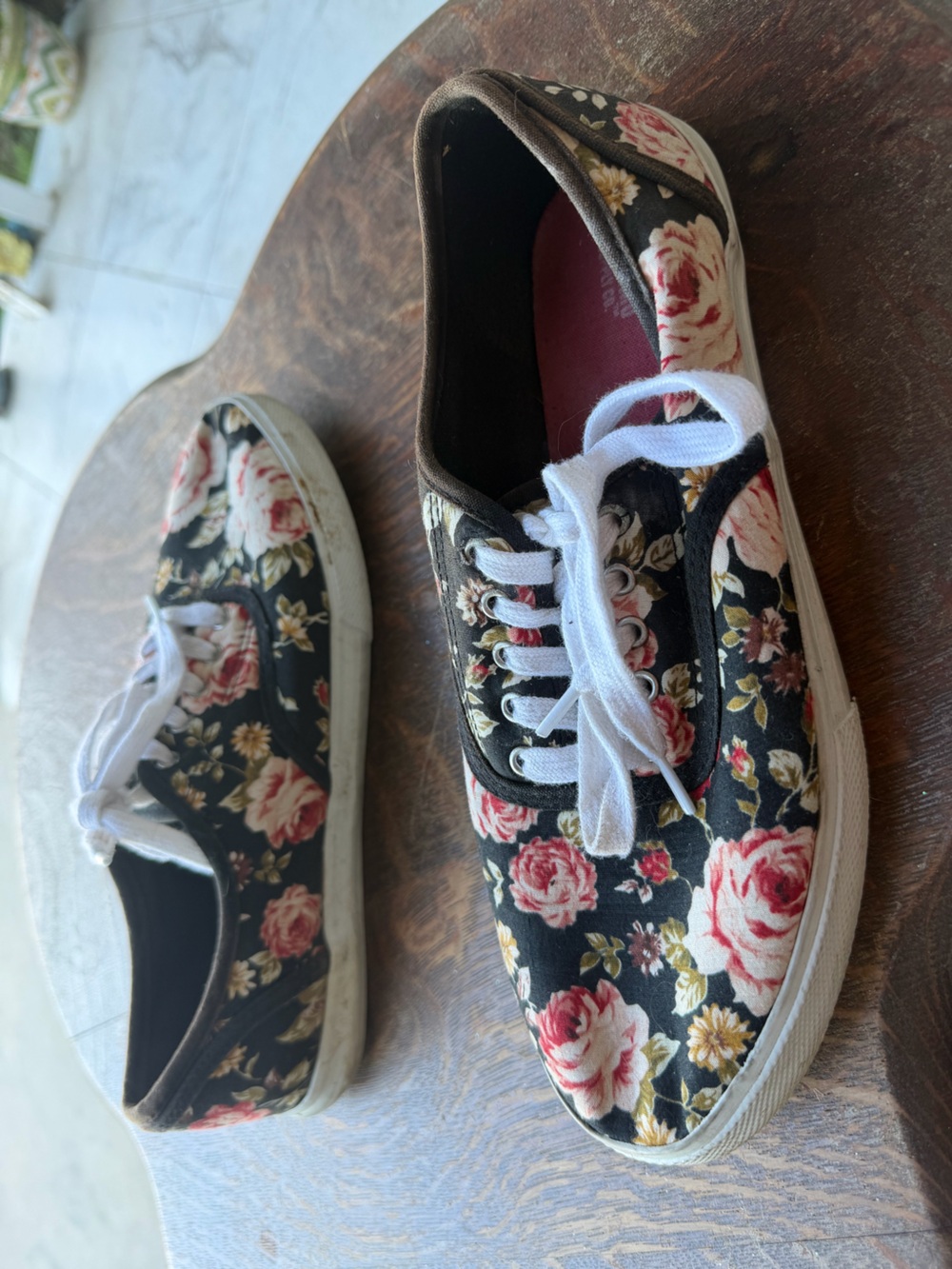 Target Women's Black Floral Canvas Sneakers with Pink Rose Print